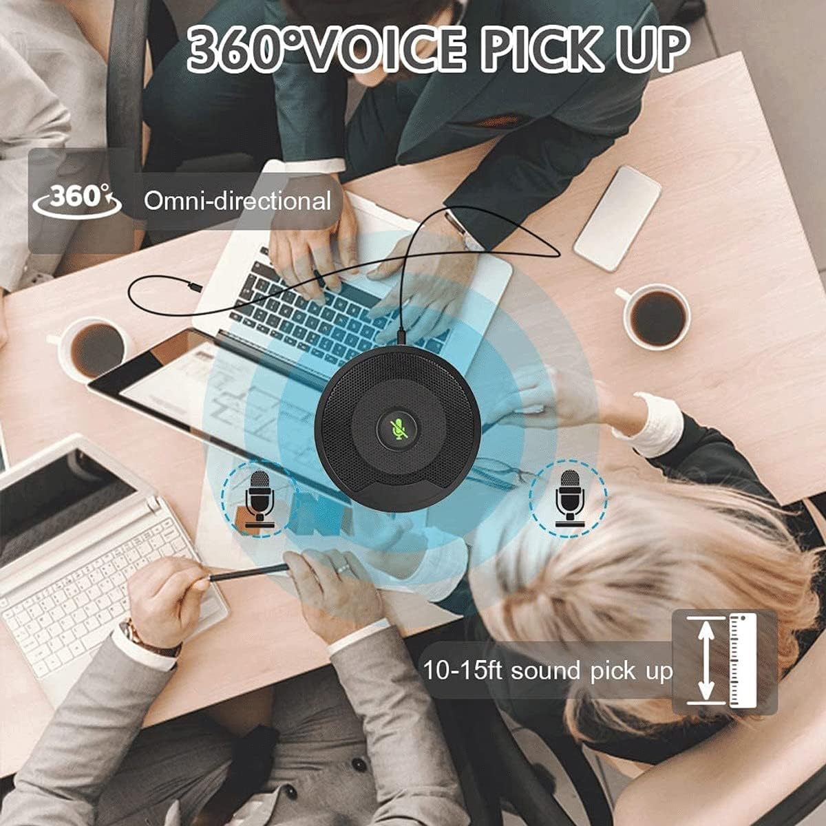 Microfono per Conferenze, Microfono da Tavolo USB Portatile Plug And Play con Silenziamento, Microfono Stereo per Pc Omnidirezionale A 360° per Videoconferenze, Giochi