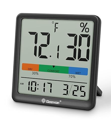 Geevon Termómetro digital para interiores, higrómetro, medidor de humedad de temperatura inalámbrico con índice de comodidad, 1 batería AAA,