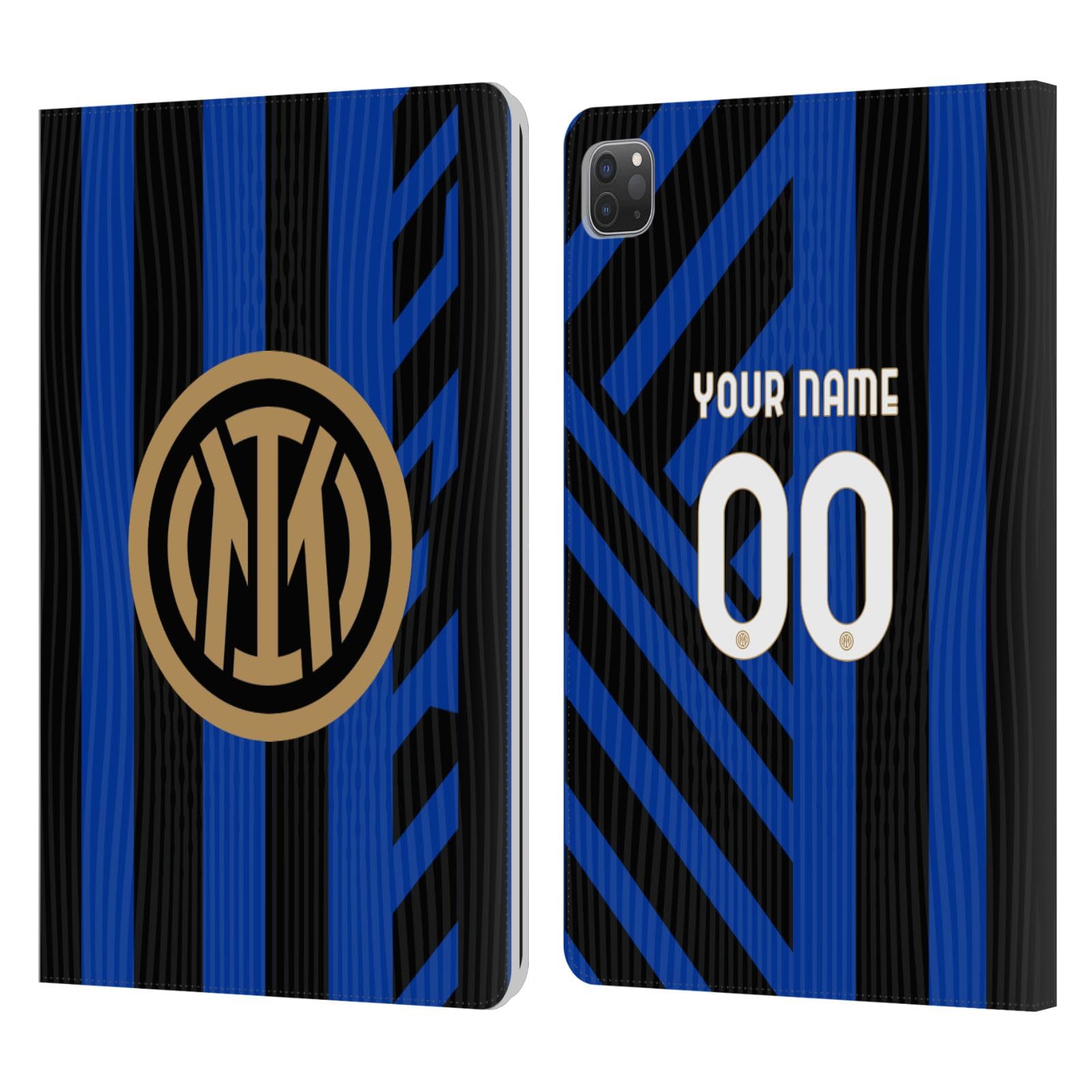 Head Case Designs Officially Licensed Custom Customized Personalized Inter Milan Home 2024/25 Kit Leather Book Wallet Case Cover Compatible with Apple iPad Pro 11 2020/2021 / 2022