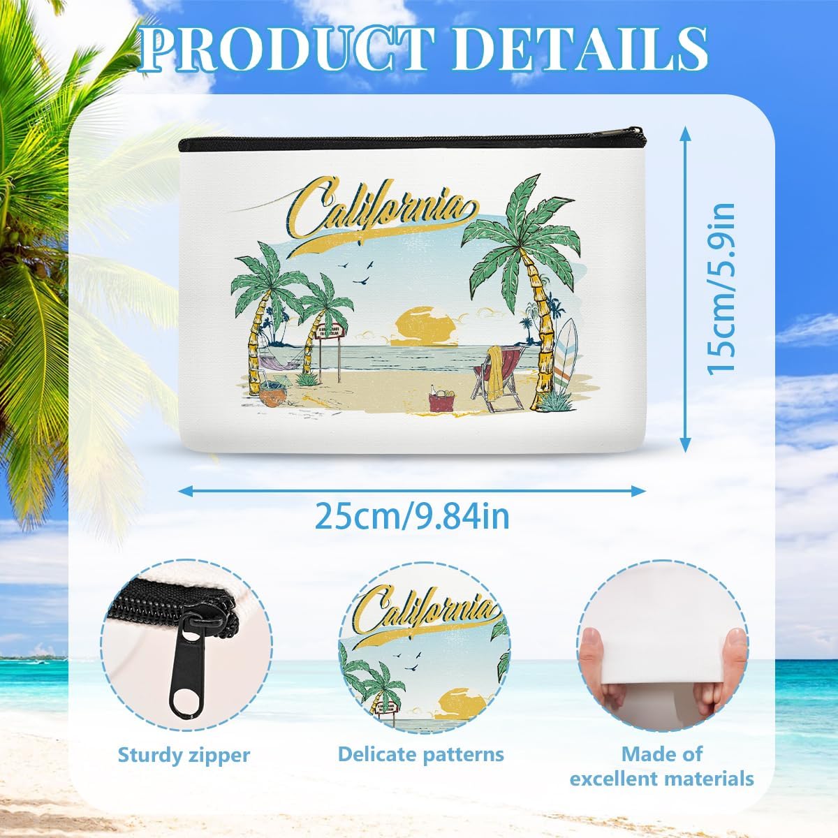 6 Pcs California Makeup Bag Gifts for Women California Themed Souvenirs, Travel Vacation Gift Cosmetic Zipper Bag for Her Teacher Mom Sister Friends - Image 2