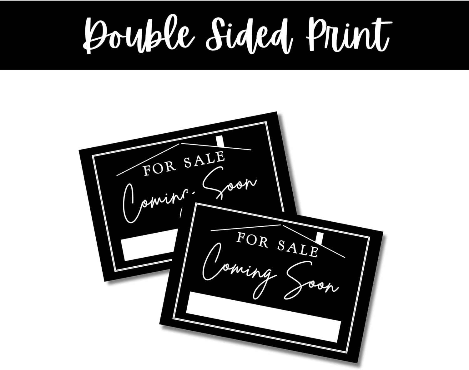 Coming Soon Real Estate Sign for Home | 12 x 17” Yard Sign with H Frame Stake Home for Sale by Owner Double Sided Open House Realtor Black White Minimalist Modern