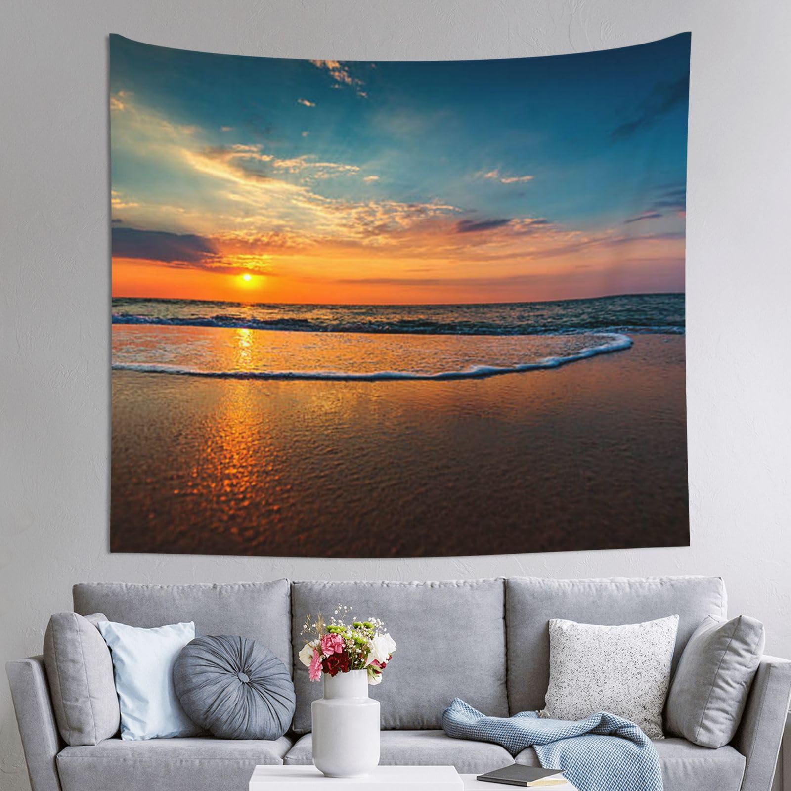 WKSGDSG Decoration Tapestry Wall Hanging For Bedroom, Beach Sunset, 152x130cm Dorm Decor, Lightweight Easy Hang Wall Art For Living Room, Aesthetic Tapestries For Outdoor, Ceiling, Doorway, Camping