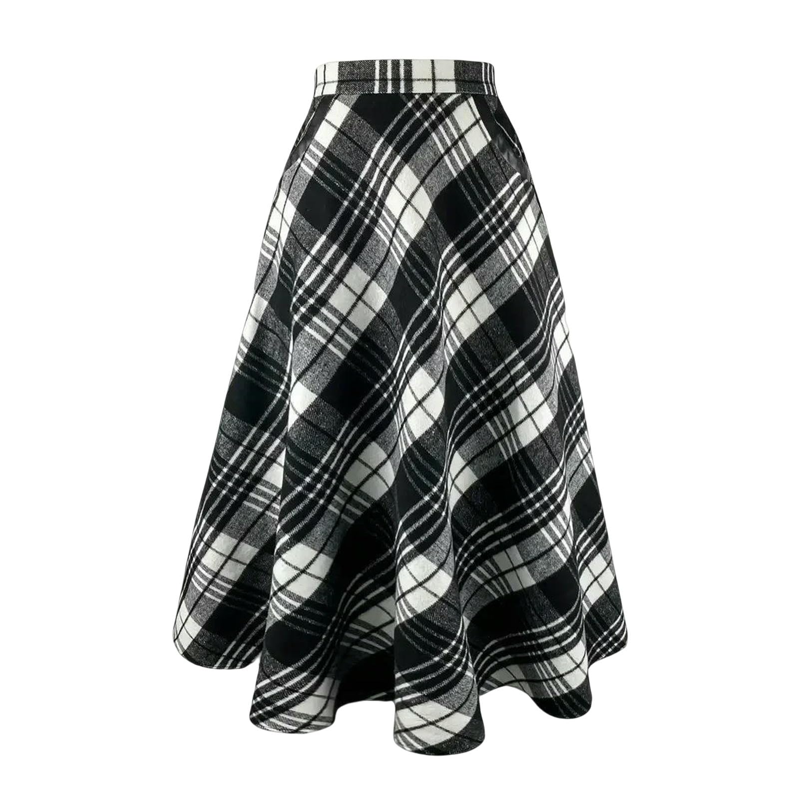 Gonna Lunga Gonne Lunghe Scozzesi Eleganti Donna Autunno Moda Spessa Longuette A Trapezio Vita Alta da Tascabili Larghe Ufficio-fa322-1-s