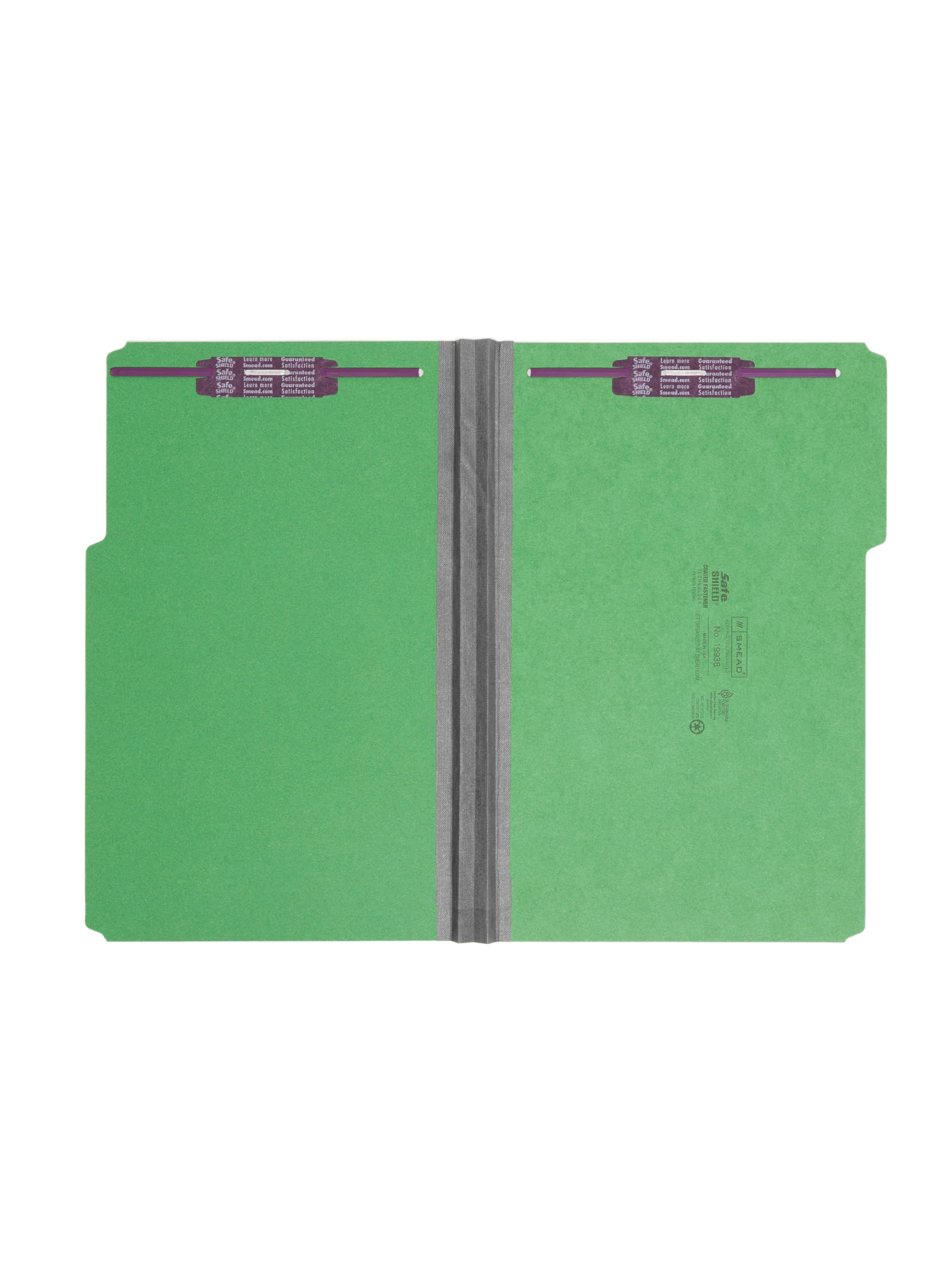 Smead Carpeta de archivos de cierre de cartón prensado con cierres SafeSHIELD, 2 cierres, pestaña de corte de 1/3, expansión de 2 pulgadas, tamaño legal, verde, 25 por caja (19938)