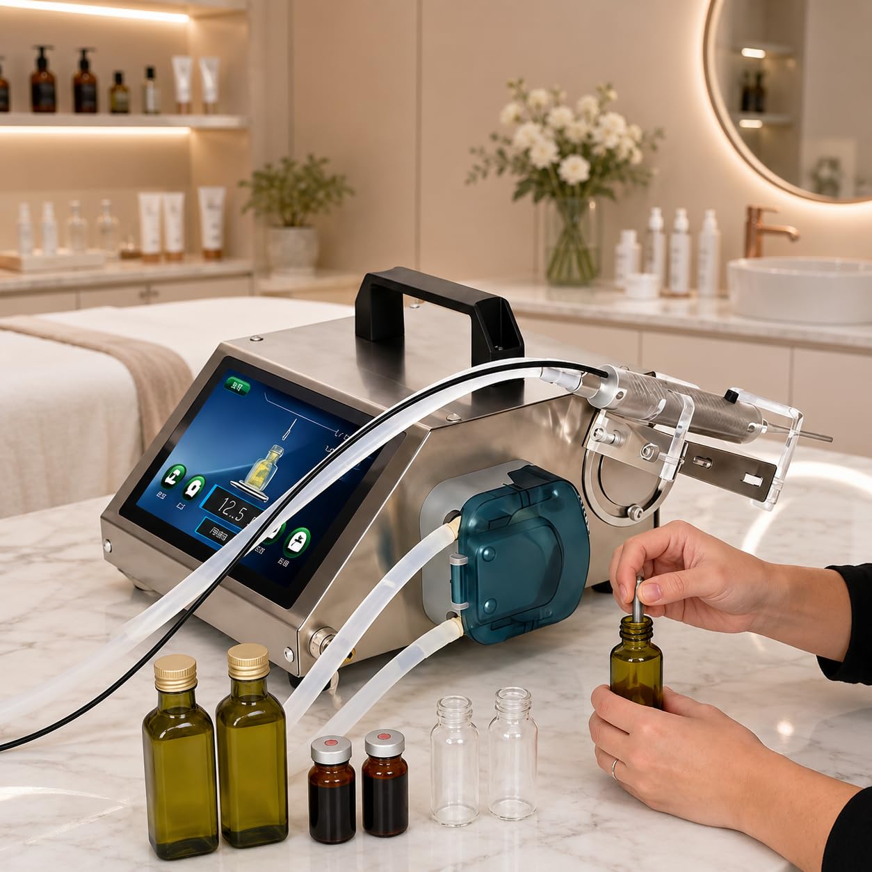 DIUNAOZI Automatic Liquid Filling Machine Peristaltic Pump Bottle Filler for Narrow-Neck Bottles,1ML-100ML Bottle Filler, Essential Oil, Perfume,Corrosive Liquid Filling Machine Hd1370