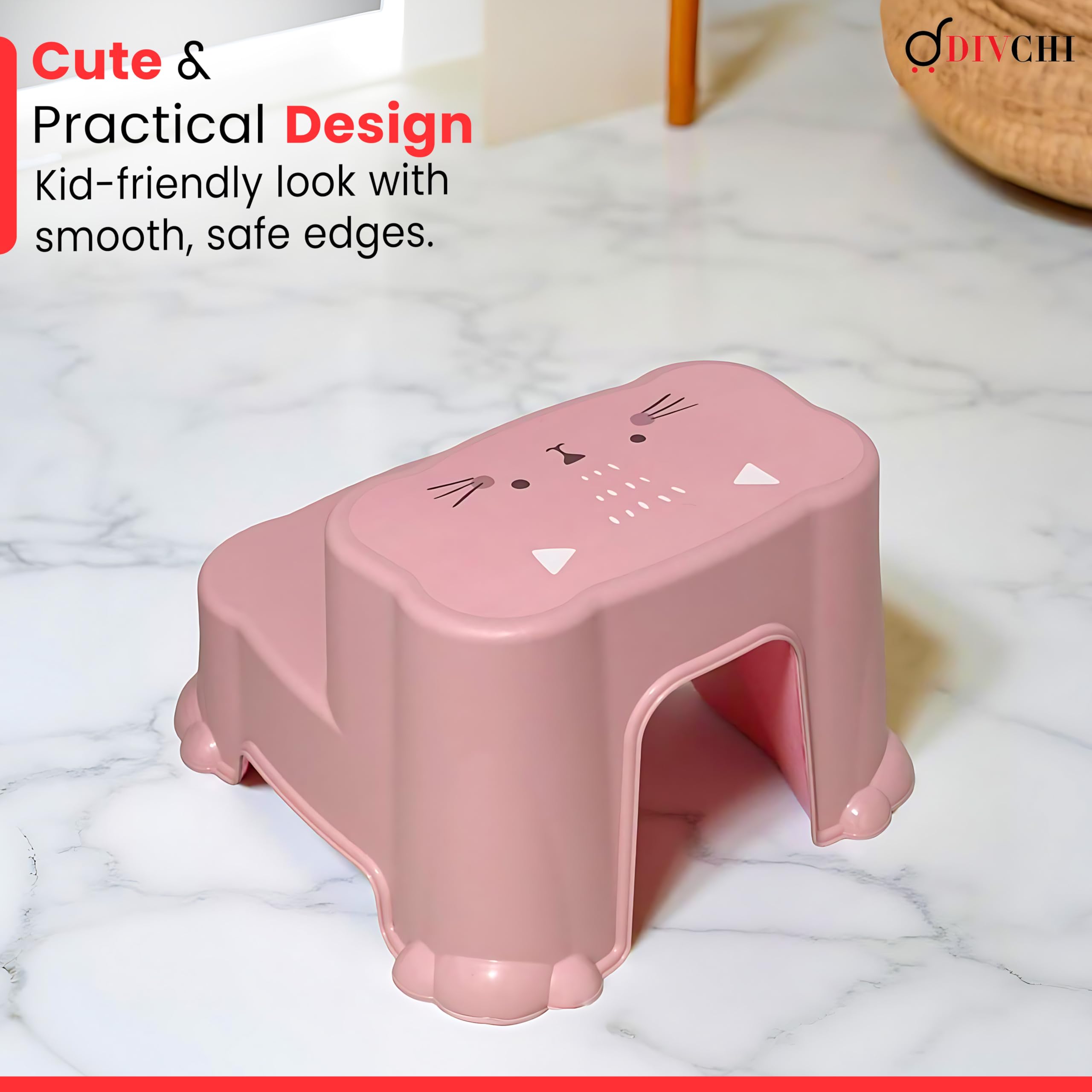 DIVCHI Two-Step Stool For Kids Slip Ressistant Rubber Grip Nursery Step Stools Lightweight Portable Potty Training Stool With Non Slip Base For Bathroom & Kitchen (Pink) — view 7