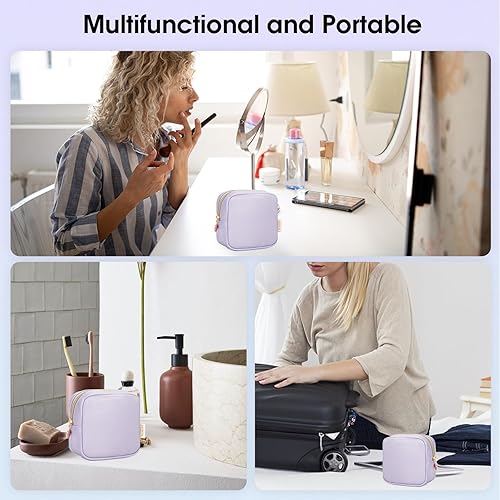 Miniatura 6 de Wandering Nature Pequeña bolsa de maquillaje para bolso, bolsa de cosméticos con cremallera para mujer, bolsa de viaje de cuero vegano ecológico,