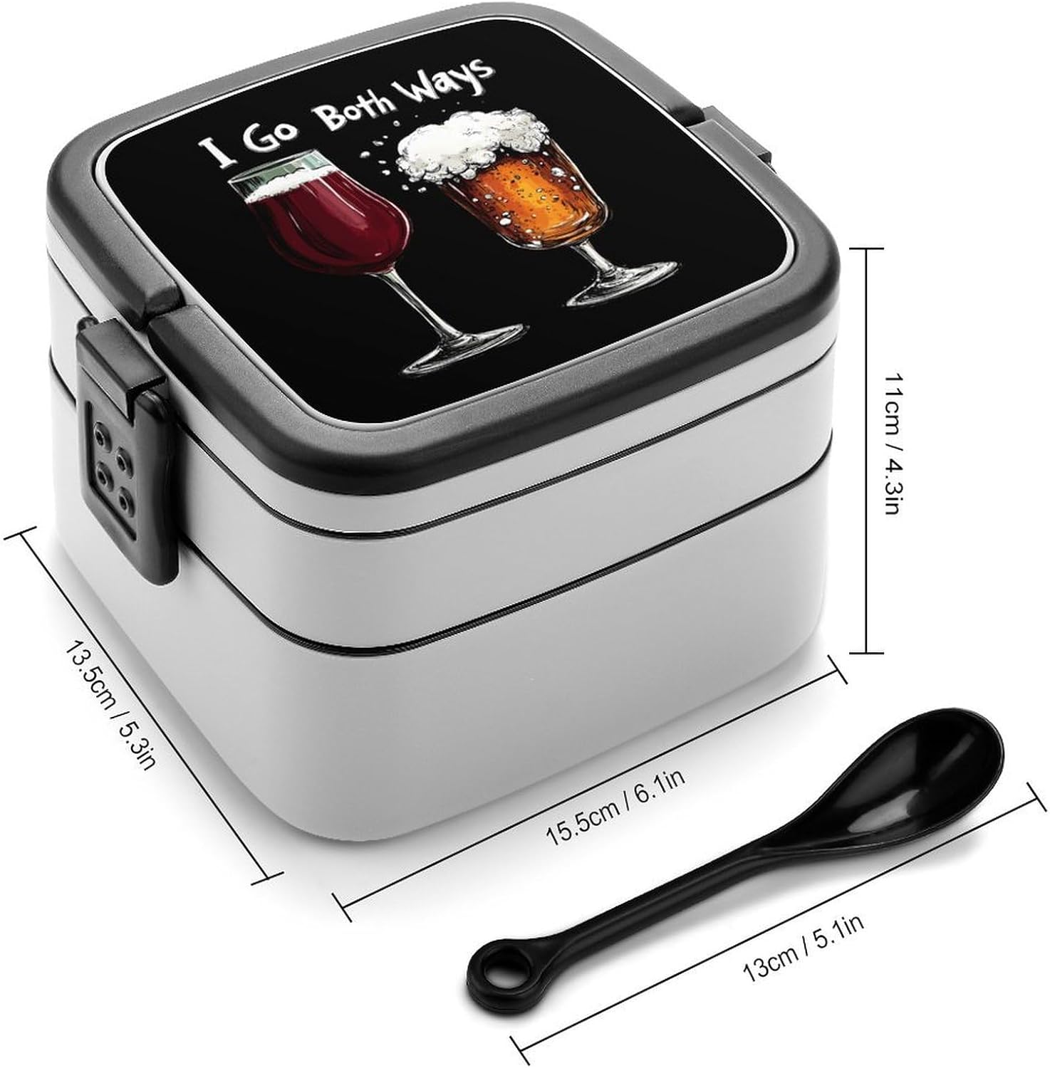 I Go Both Ways Wine Beer Bento Box with Spoon 2 Layer Food Container Cute Lunch Box for Travel Dining Work