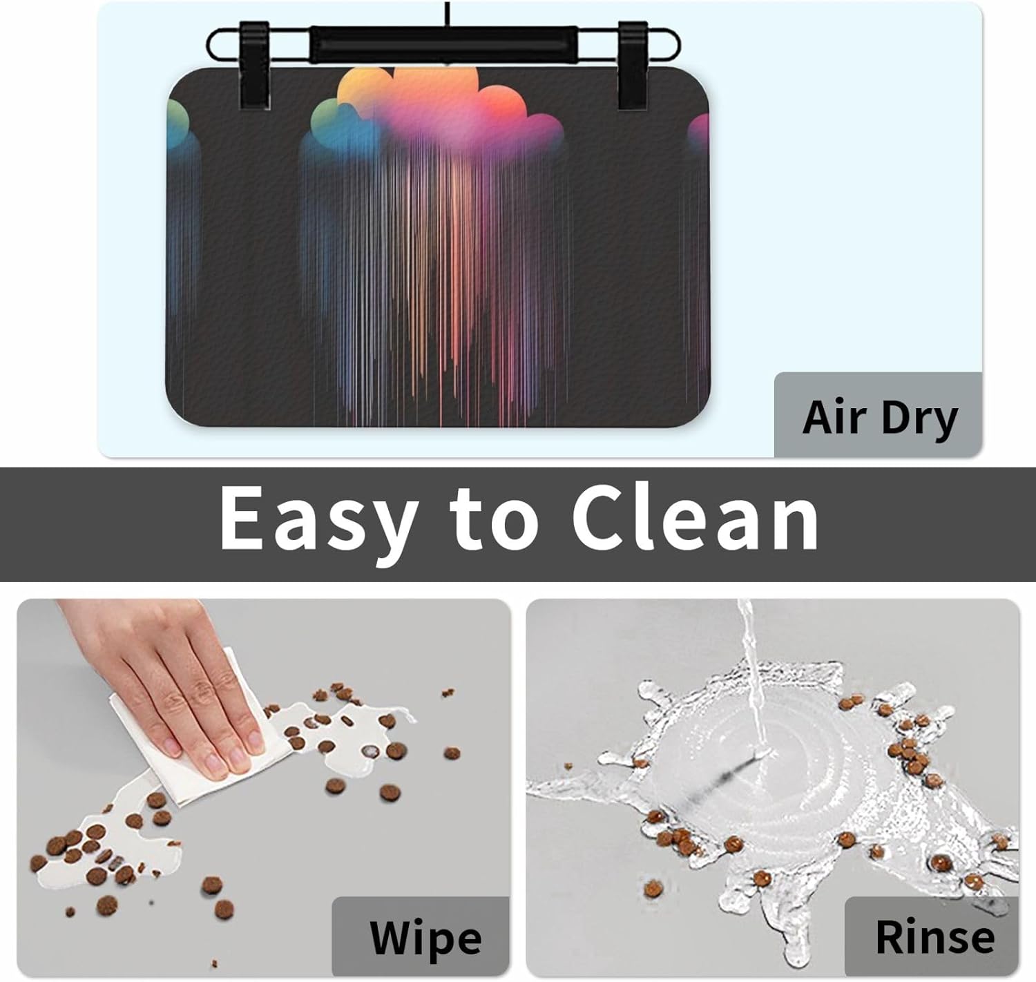 30x45cm Colorful Rainbow rain Print Pet Absorbent Feeding Mat - Quick Dry Food Pad/Leather Placemat, for Dog Cat Food Bowl Water