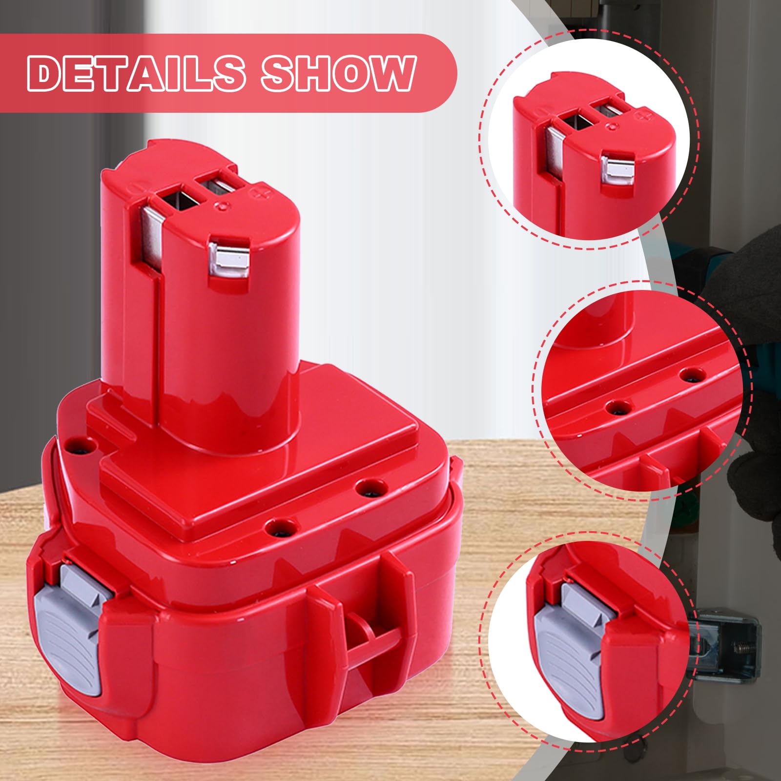 2X12V 3.6Ah Baterías Ni-MH Reemplazar para Makita 12V Batería PA12 1220 1222 1233 1234 1235 1235F Herramientas Eléctricas (Rojo)