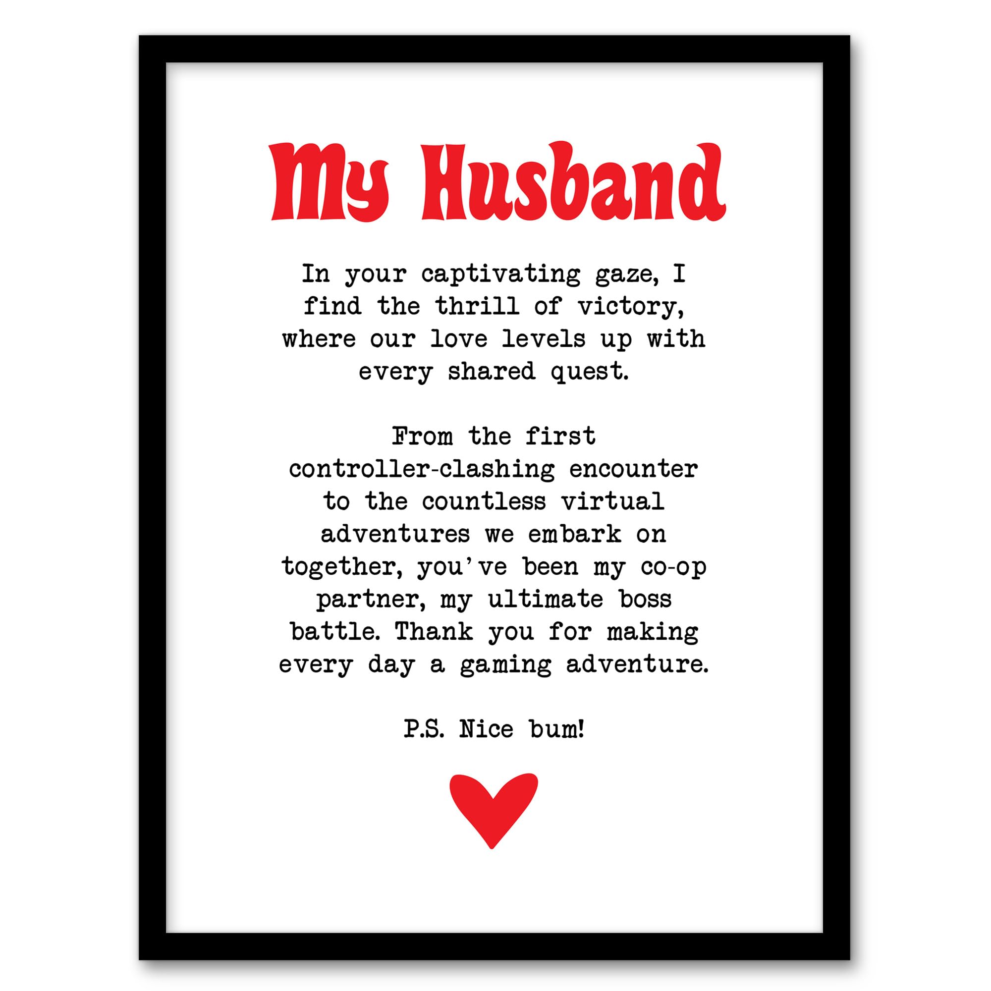 Love Poem Gamer Nerd Husband Romantic Poetry Fun Framed Art Print - Artery8 - A4 Size