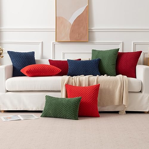 Miniatura 9 de Kevin Textile - Juego de 2 fundas decorativas para cojines, de pana aterciopelada y felpa supersuave a rayas para decorar la cama (24 x 24 in, azul