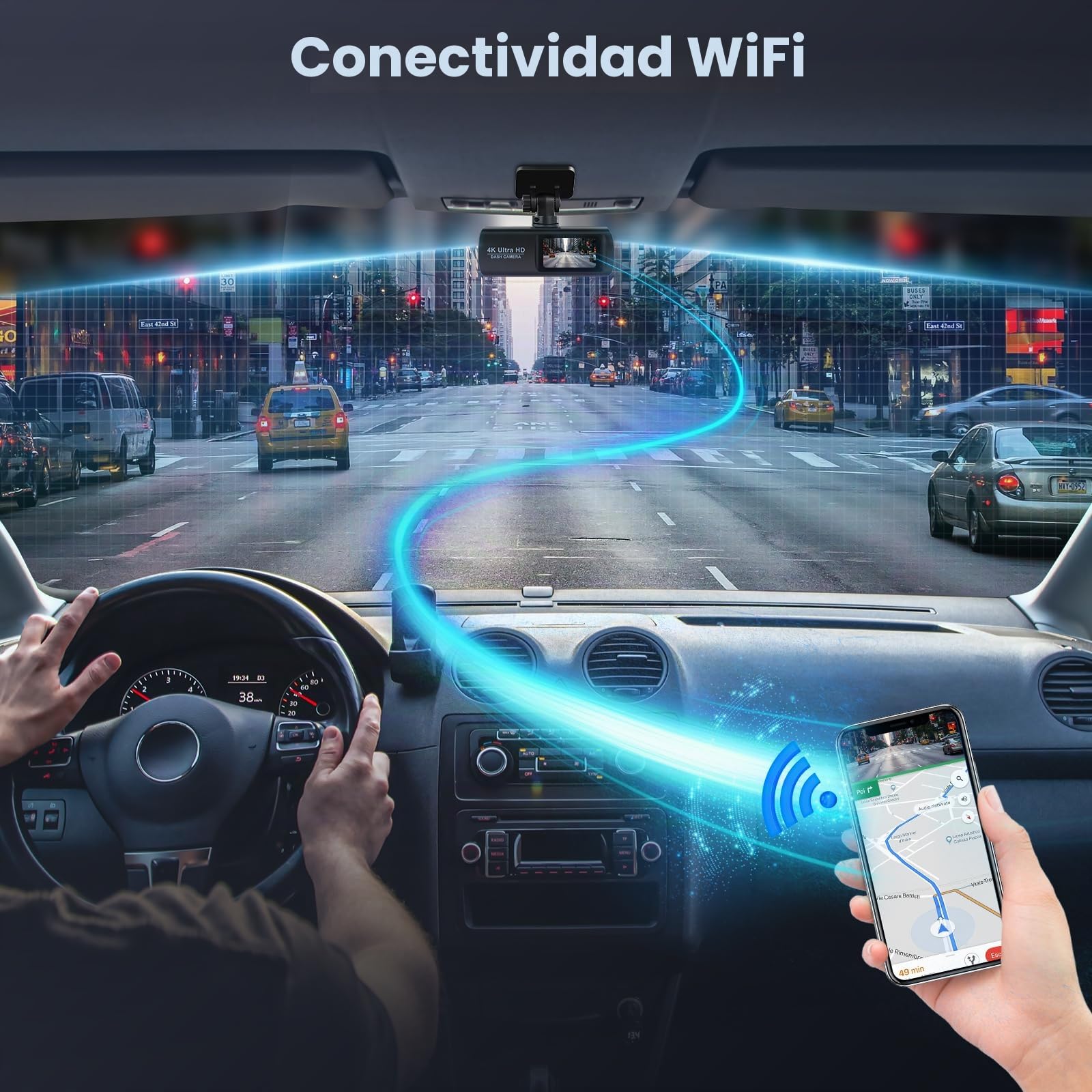 Hodozzy 4K Dashcam Cámara Coche Delantera y Trasera, WiFi Dash CAM Coche con Tarjeta, Cámara de Coche con App Control Sensor G Grabación en Bucle Súper Visión Nocturna Monitor de Aparcamiento