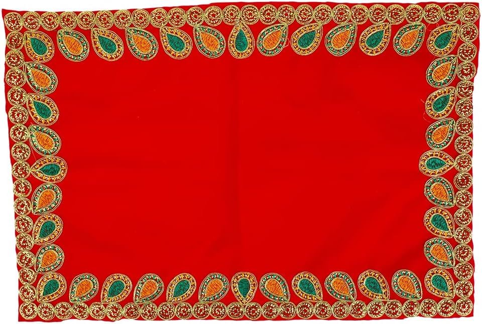 Aditri Creation Decorative Mat Aasan Velvet Pooja Cloth Decorative Cloth (Size:-18 Inches X 12 Inches) for Multipurpose Traditional Pooja Decorations Item & Pooja Article Red Laxmi(Red)