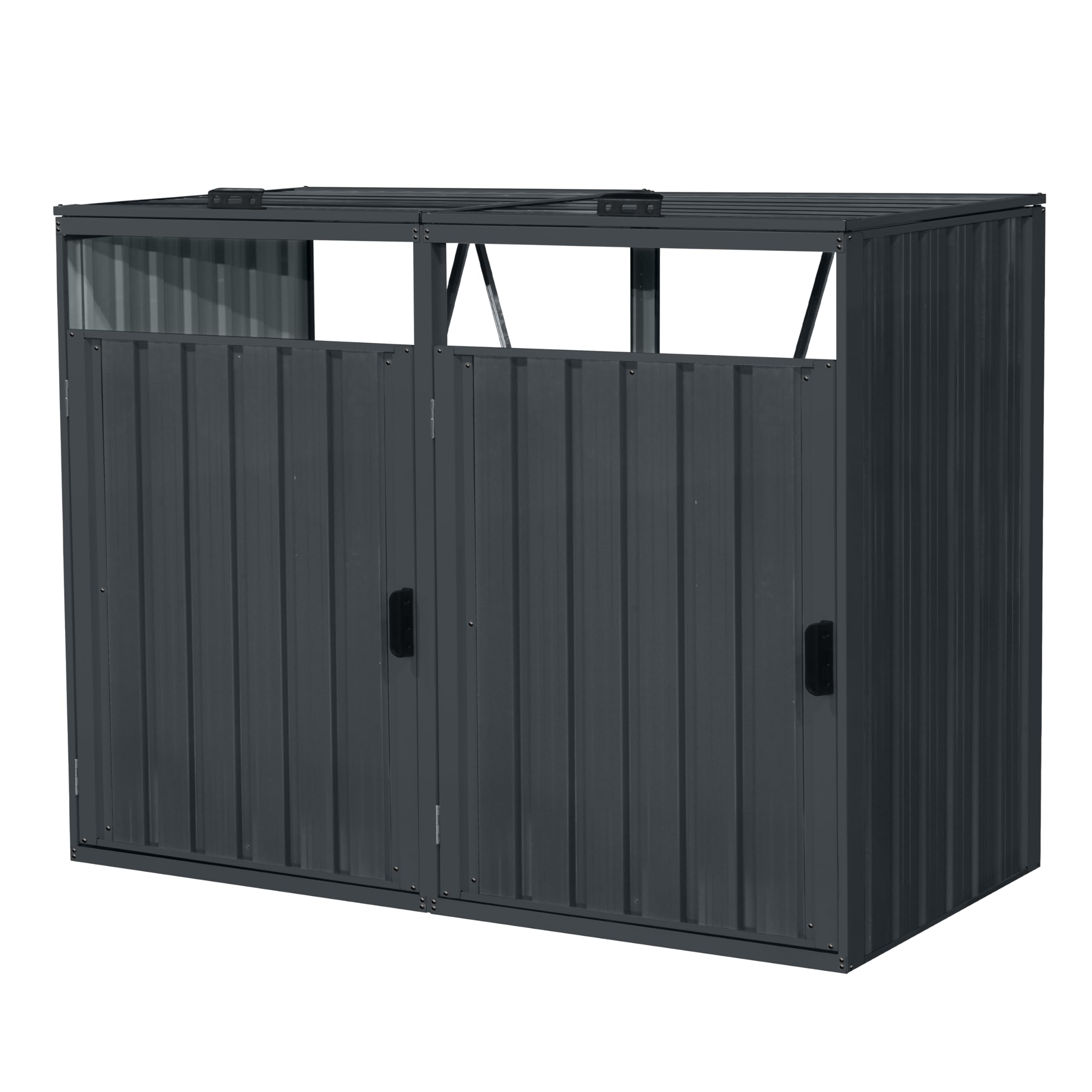 Axi Owen Cache Poubelle Métallique Anthracite/Acier Galvanisé Résistant Aux Intempéries - Abri Poubelle pour 2 Conteneurs - Max. 240L/480L - Abri Poubelle Extérieur avec Excellente Ventilation