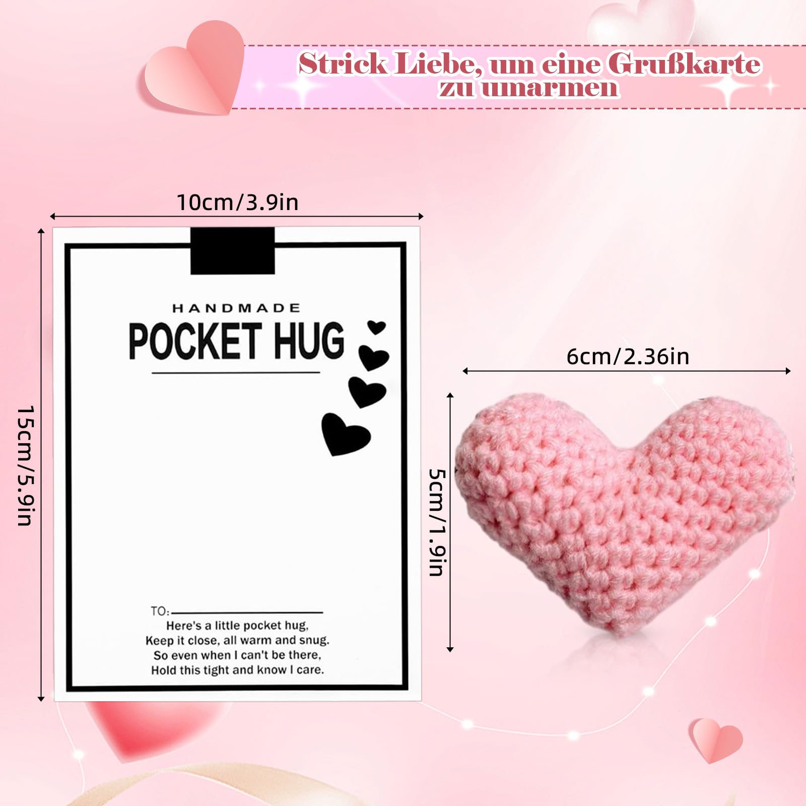 KWJEIULSOQ Cheer Up Gifts Solace Gifts Pocket Hug Positive Gift Leaving Gift Girlfriend Heart Pocket Hug Courage Gift Best Friend Gifts Motivational Gifts (Pink) - Image 4