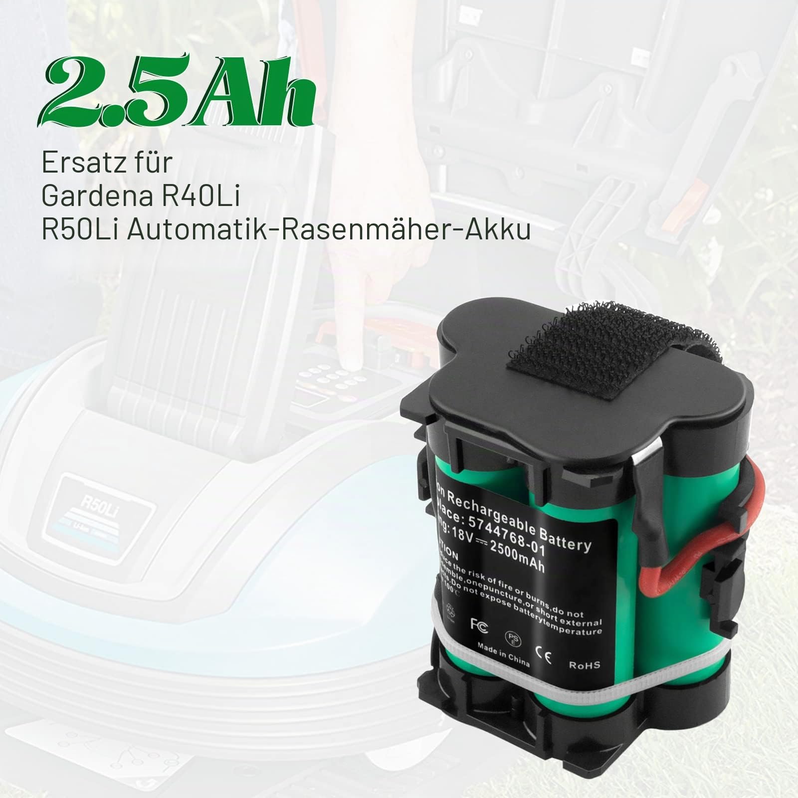 2500mAh 18V Akku Ersatz für Gardena Mähroboter R40Li R38Li R45Li R50Li R70Li R75Li R80Li Husqvarna Rasenmäher 305 308 McCulloch ROB R1000 R800