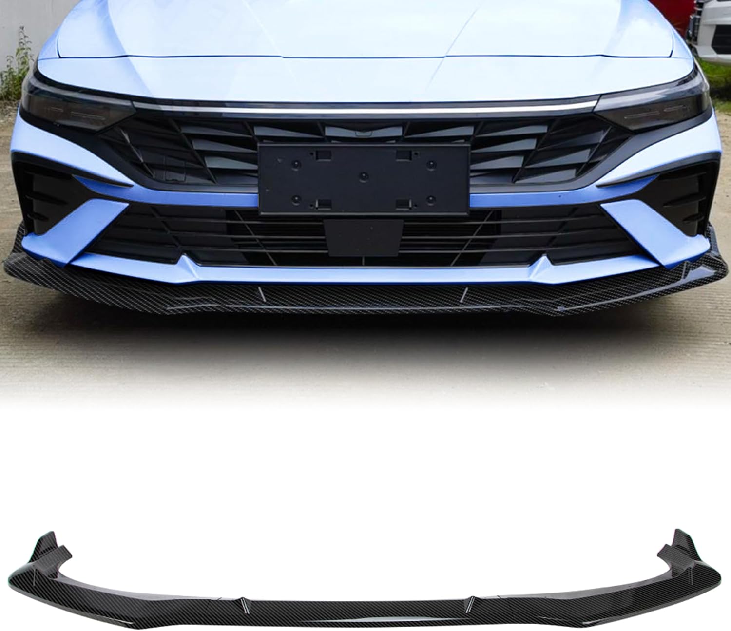 Carbon Fiber Look Front Lip Spoiler Compatible with 2024–2025 Hyundai Elantra Sedan Front Bumper Lip, Front Spoiler Exterior Body Kit 2024-2025 Carbon Fiber Hydro-Dipping