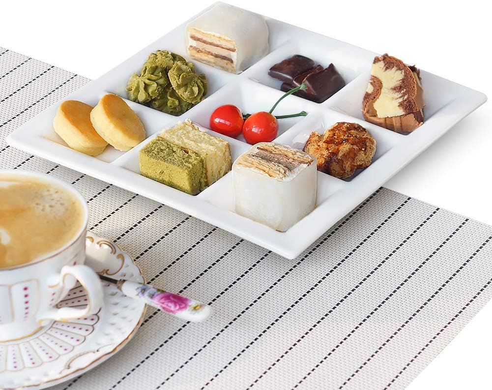 Cinf Compartment Divided Plates rectangular Ceramic Compartments Sauce Dishes Serving Saucers Bowl Quadrant Shaped Dinner Salad Pigment Tray Snacks