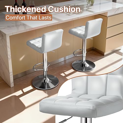 Miniatura 106 de Magshion Juego de 2 taburetes de bar, modernos taburetes de bar giratorios de piel sintética con respaldo, sillas de bar cuadradas ajustables sin