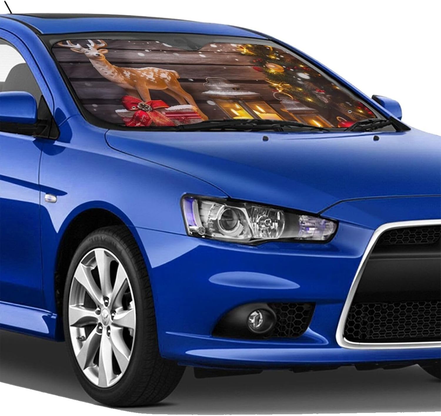 Windshield Sun Shade Car Windshield Sunshade Foldable Car Sun Shield Wooden Board Candle Deer Sunshade Car Windshield Cover for Most Sedans SUV Trucks image 5