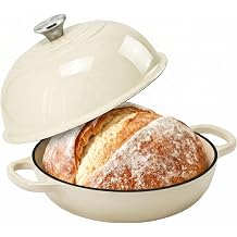 Cast Iron Dutch Oven with Lid, 6 Quart Enameled Bread Oven for Sourdough Baking, Round Heavy Duty Cast Iron Pot with Dome Lid, Cream White