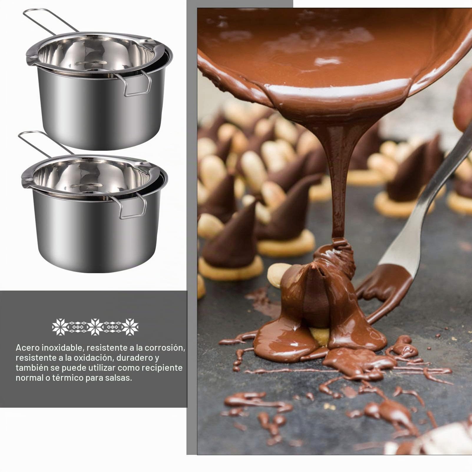 FOMIYES 1 Unidades de acero inoxidable de doble caldera de chocolate de fusión de mantequilla para derretir chocolate, jabón, cera, velas