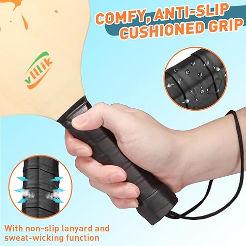 Miniatura 5 de Pickleball Set, Vlllik 4 Premium Wood Pickleball Paddles with Cushion Grip for Beginners& Pros, 4 Lightweight Pickleball Balls, Carry Bag, Gifts for