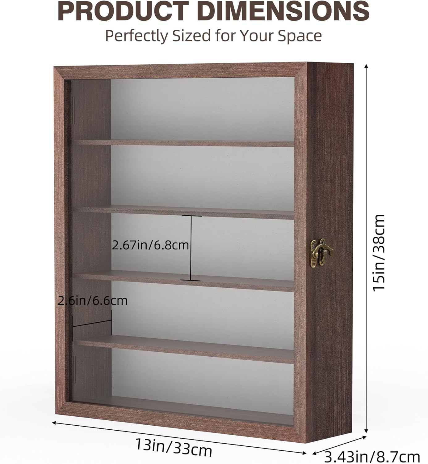 TJ.MOREE 5-Tier Sunglasses Organizer Storage Wall Mounted: 13 x 15 inches Eyewear Display Case Rustic Wood Eyeglasses Holder Large Glasses Storage Box, Brown