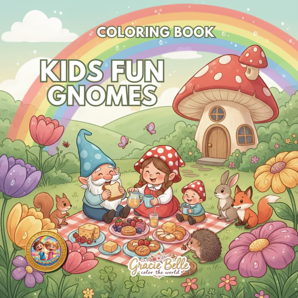 Kids Fun Gnomes Coloring Book: Cheerful Gnome Adventures in a Magical World of Nature, Friendship, and Joy