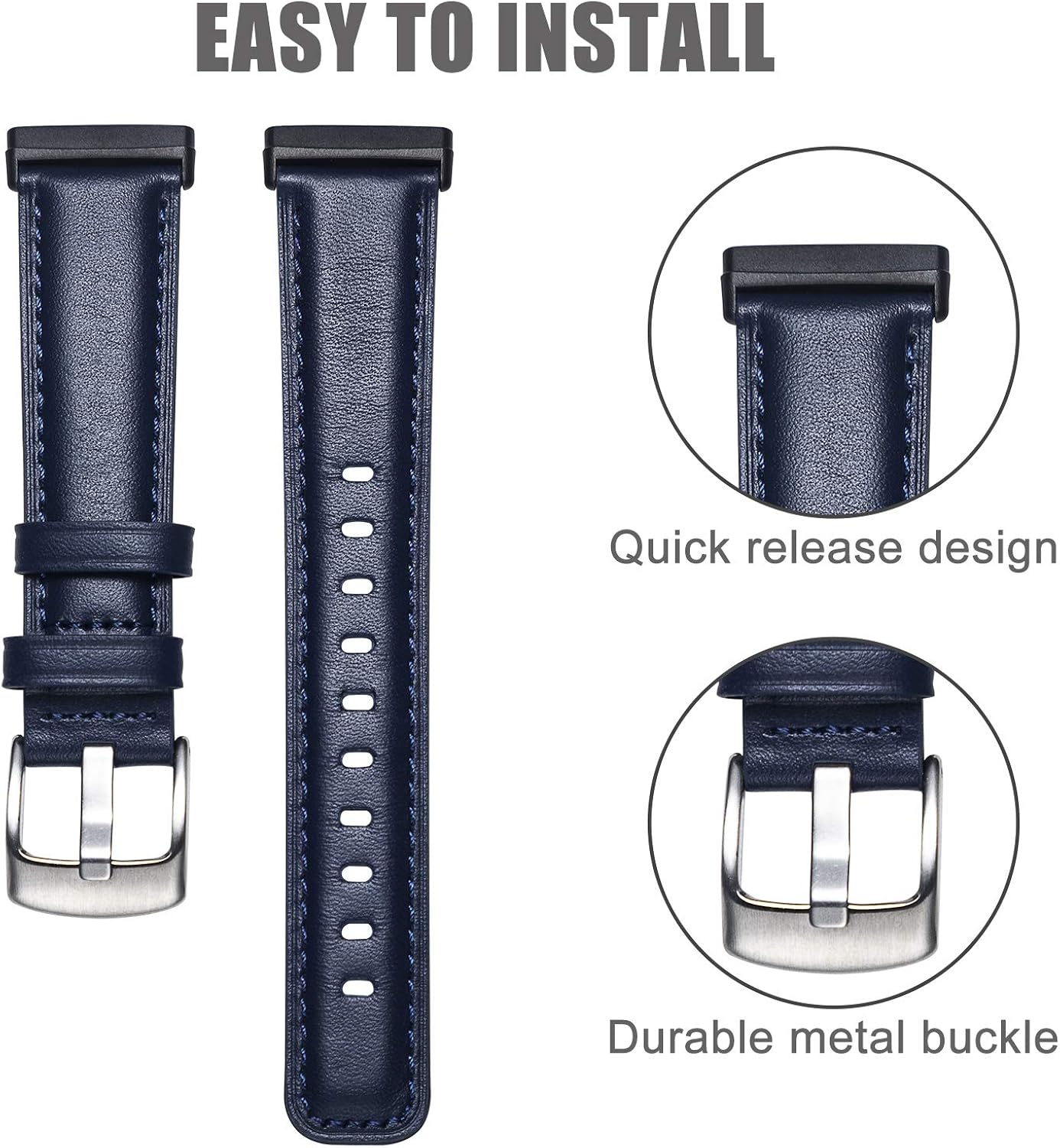 Leather Bands Compatible with Fitbit Versa 3/ Fitbit Sense,Soft Replacement Wristband Band Leather Accessories for Fitbit Versa 3/ Fitbit Sense Smartwatch Women Men