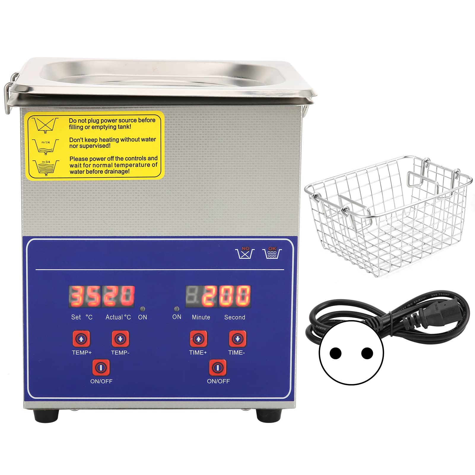 AUNMAS 2L Myjka Ultradźwiękowa Cyfrowy Zegar ze Stali Nierdzewnej 40KHz 60W do Czyszczenia Biżuterii w Laboratorium Przemysłowym (Wtyczka UE 220 V)
