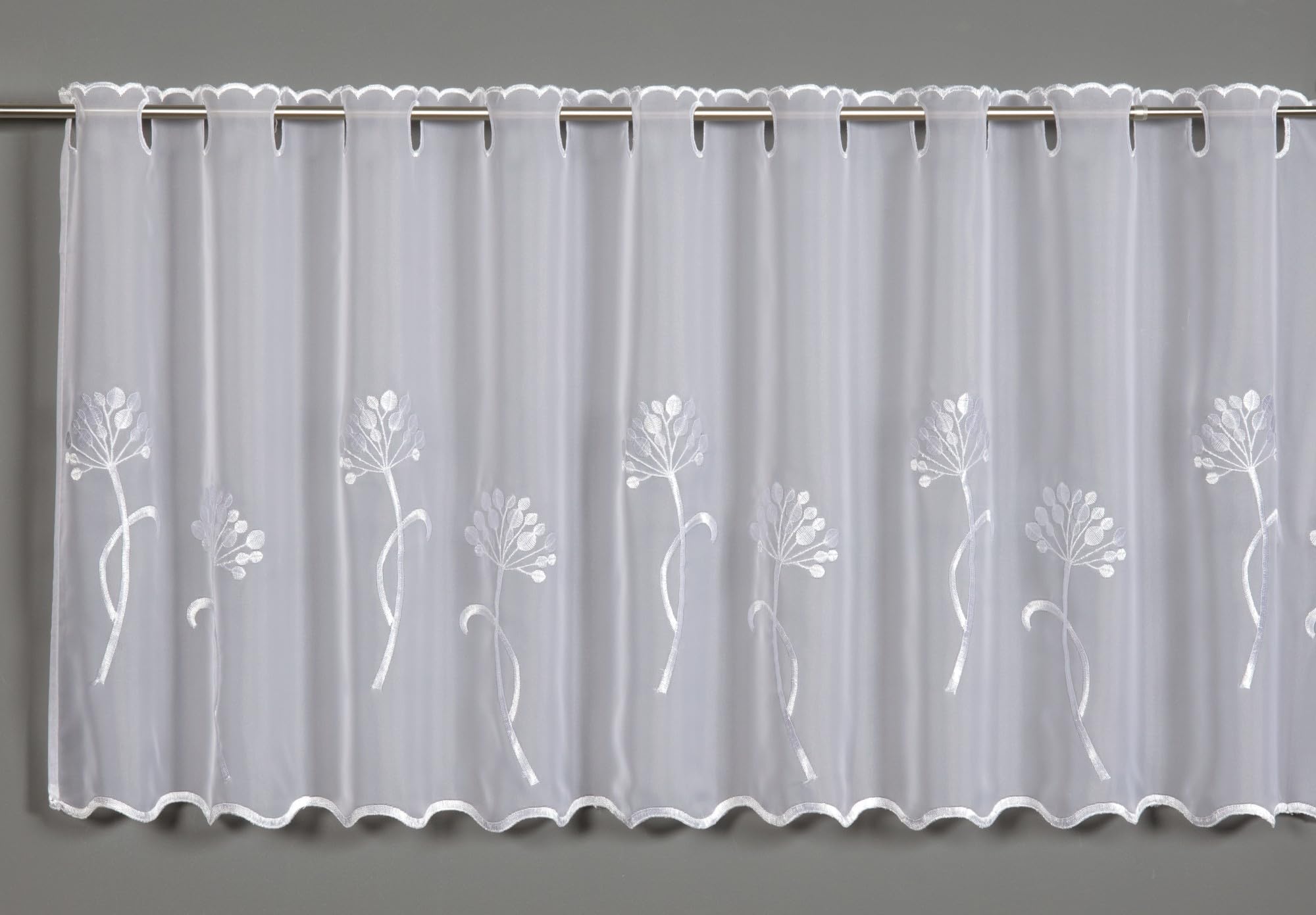 Gardinia Bistro Curtain Voile Embroidery Dandelion White 140 x 48 cm