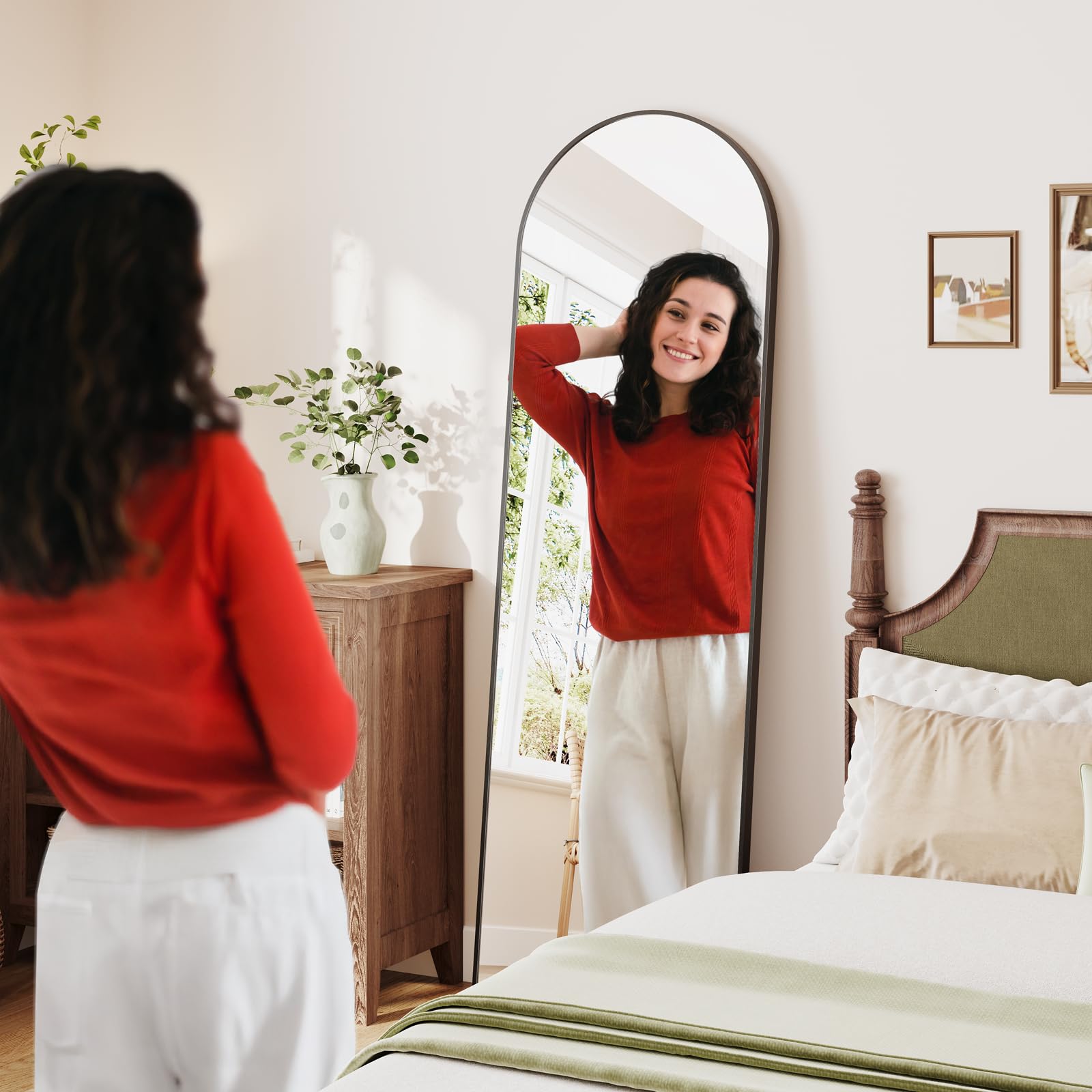 Dripex Grand Miroir Arche 150×40cm, Miroir sur Pied ou Suspendu avec Cadre en Alliage d'Aluminium Idéal pour Dressing, Chambre à Coucher, Salon-Noir