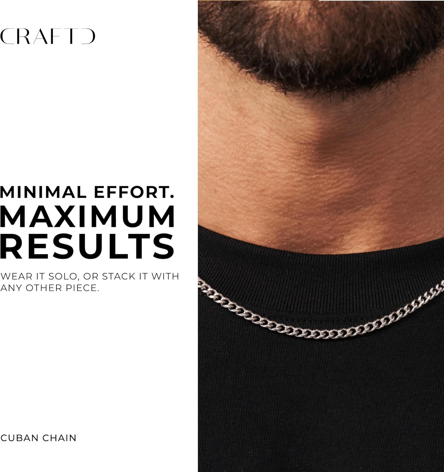 CRAFTD - Silver Cuban Link Chain - Durable Rhodium & 316L Stainless Steel - Waterproof, Heat & Sweat Resistant - Gifts for Men - Men's Jewelry