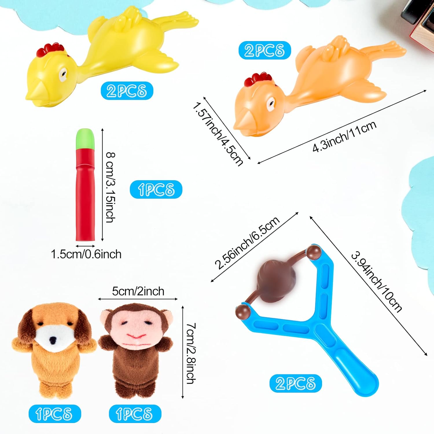 Harrycle 9 Pcs Fun Novelty Toys 4 Chicken Rubber Catapult 2 Animals