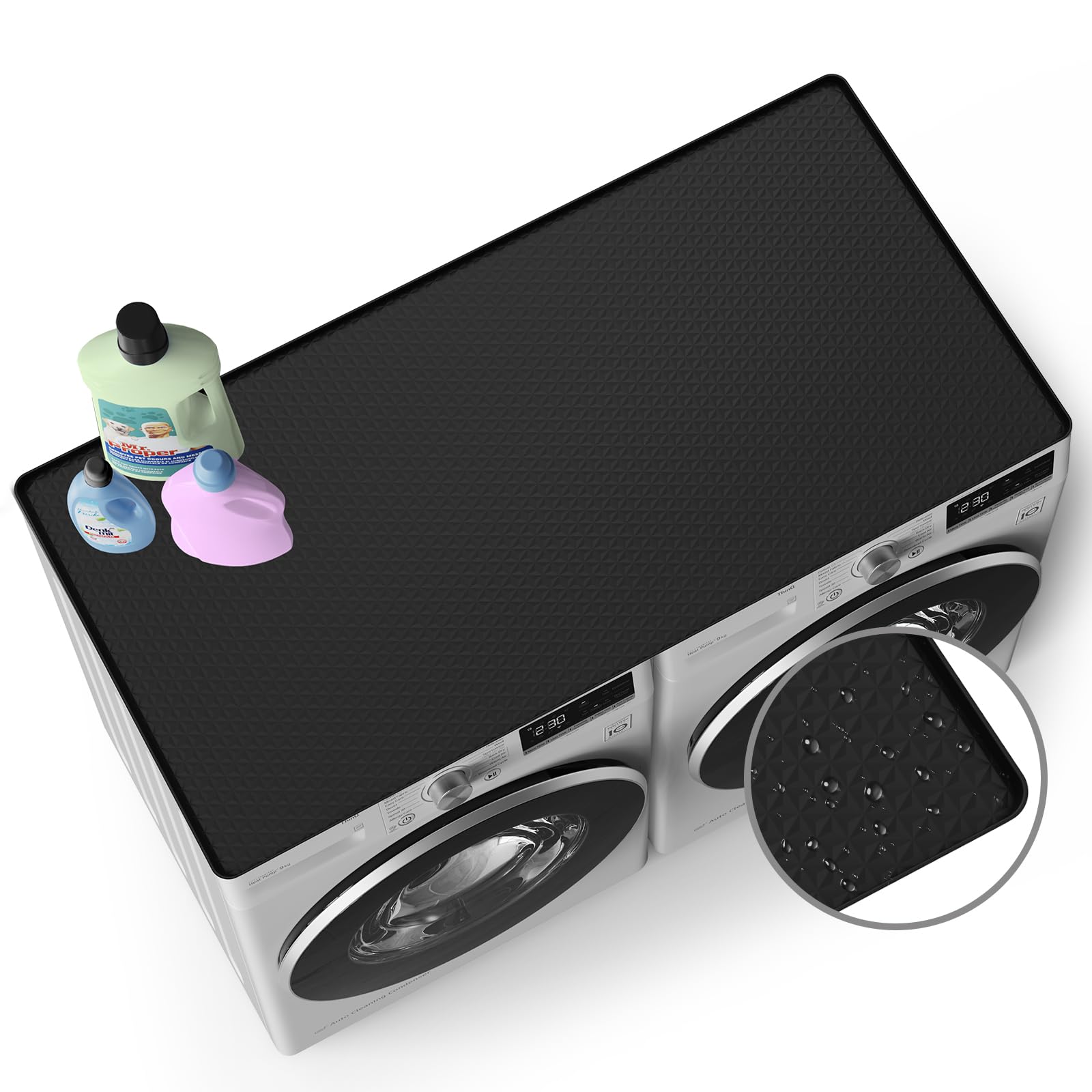 54" x 27.5" Washer and Dryer Covers for the Top Load, Silicone Washer Dryer Top Protector Mat, Non-slip Waterproof Washing Machine Dust Cover Pad for Laundry (Black)