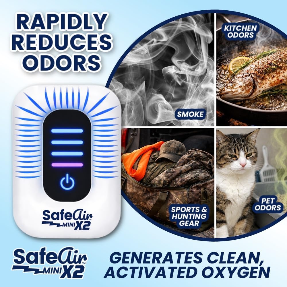 NEW 2026 SafeAir® X2 | PERFECT AIR | Multi-Settings USB | PLASMA, Ozone, Ionizer, Options | Rapidly Removes Pet Odors, Smoke & More | Covers 650Sq.ft | No Filters | Fresh Rain Smell