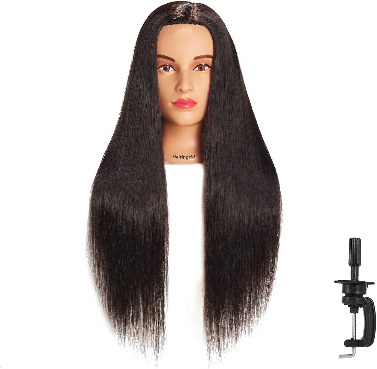 Hairingrid 26"-28" Mannequin Head Synthetic Fiber Hair Training Manikin | Styling Training Head Manikin Cosmetology Practice Doll Head Hairdresser Training Head for Braiding Hair with Clamp Holder