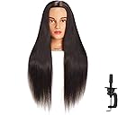 Hairingrid 26"-28" Mannequin Head Hair Styling Training Manikin Cosmetology Doll Head Synthetic Fiber Hair and Free Clamp Holder (Black)