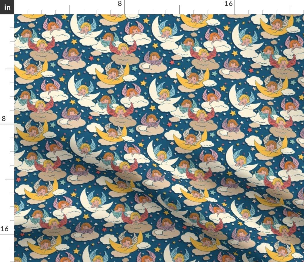 Spoonflower Fabric - Angels Collection Angel Cloud Star Moon Vintage Kitsch Printed on Petal Signature Cotton Fabric by The Yard - Sewing Quilting Apparel Crafts Decor