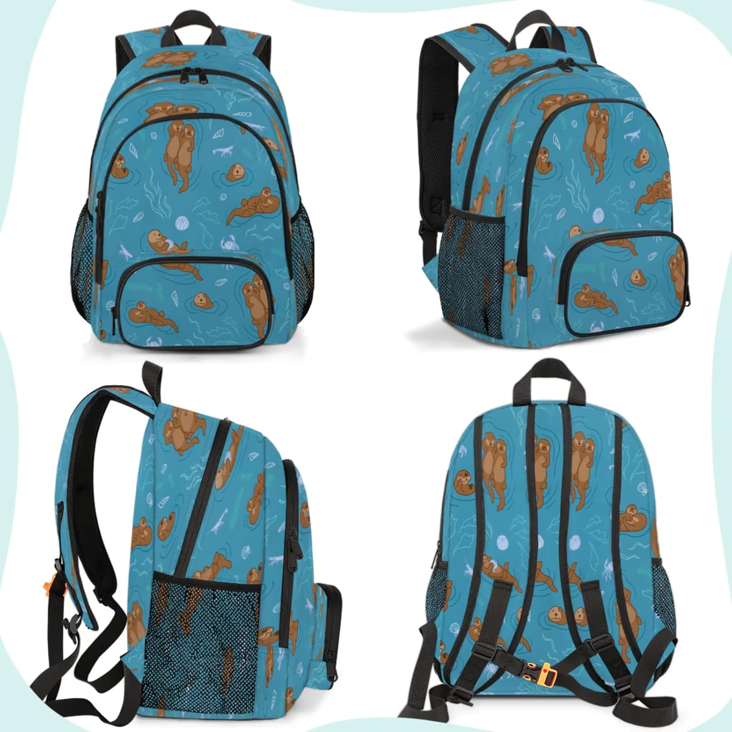 School Backpack for Men Women, Laptop Backpack Bookbag for Kids Students College Business Travel with Chest Strap 16.7 Inch(Sea Otters)