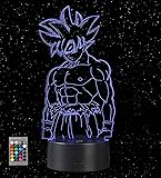 Goku Lámpara 3D LED, Luz Nocturna Infantil 16 Colores con Control Remoto, Lámpara de Mesita para Dormitorio, Decoración Habitación Niños Anime, Regalo para Niños y Fans Dragon Ball