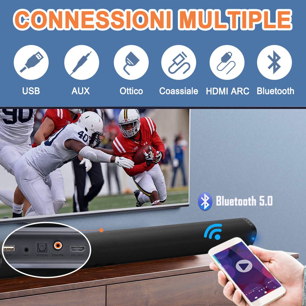 VEATOOL 2.2ch Soundbar For Smart TV, 100W Peak Power, 6 Drivers - 2 SUBWOOFER Build-in, Deep Bass/Clear Voice,Wired & Wireless 3D Surround Speakers HDMI ARC/Opt/BT 5.0, TV/PC Sound Bar-37" Long - View #8