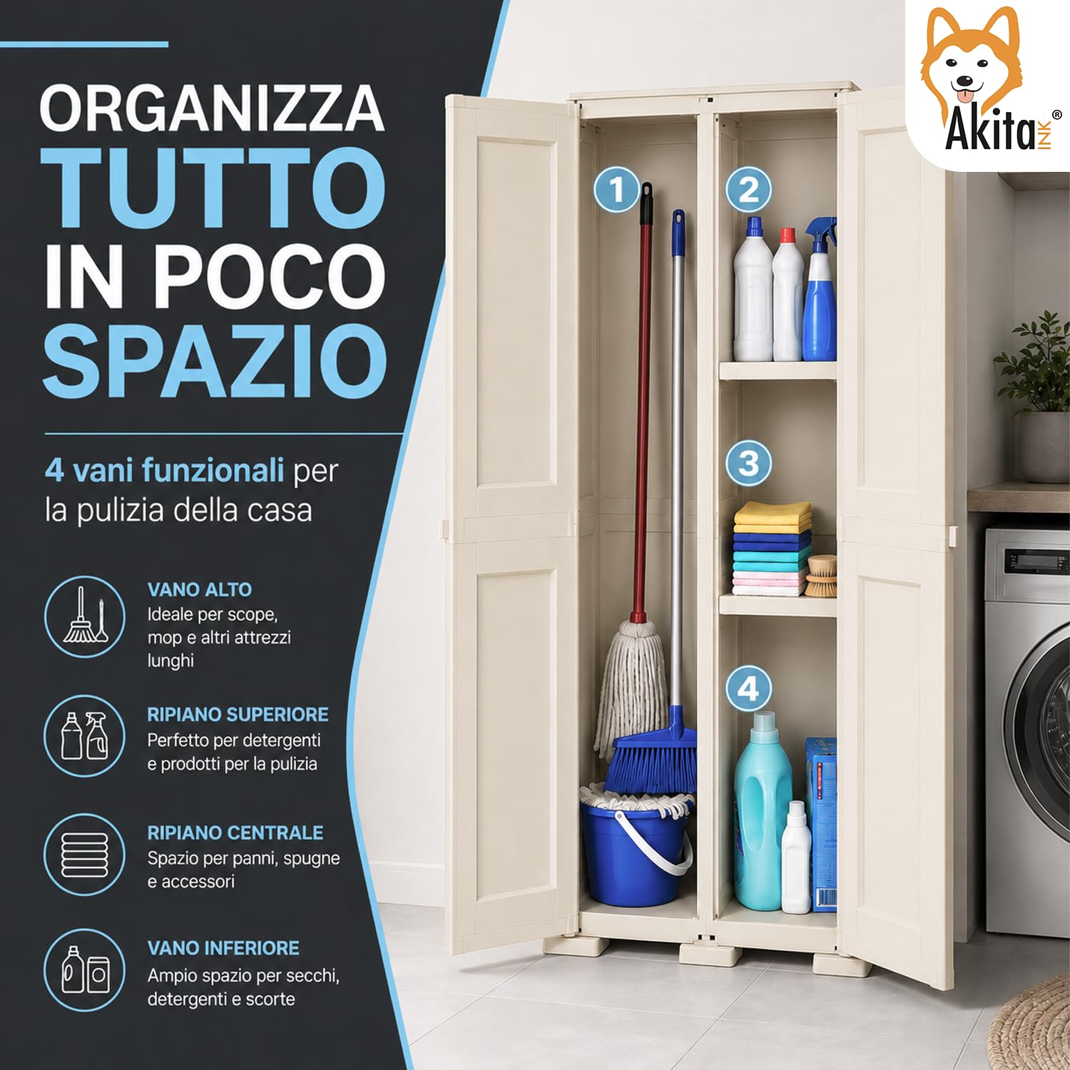AKITAInk Armadio Multiuso in Plastica Simplex e Omnimodus, Disponibile in Versione Portascope o Bassa, con 1 o 2 Ripiani, Colori Grigio e Panna (Armadio Portascope Simplex con 1 Ripiano Panna)