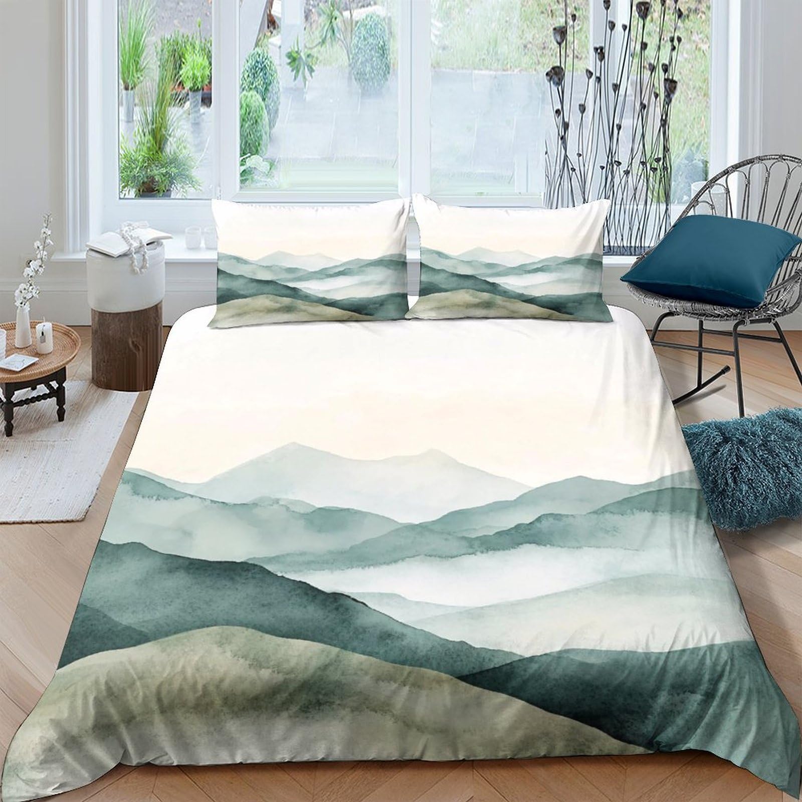 Ctjqhvkz Style-6 3D Printed Misty Mountain Fitted Sheet Microfiber Soft Breathable Forest Landscape Bed Cover For Bedroom Dorm Decor Single（135X200cm）