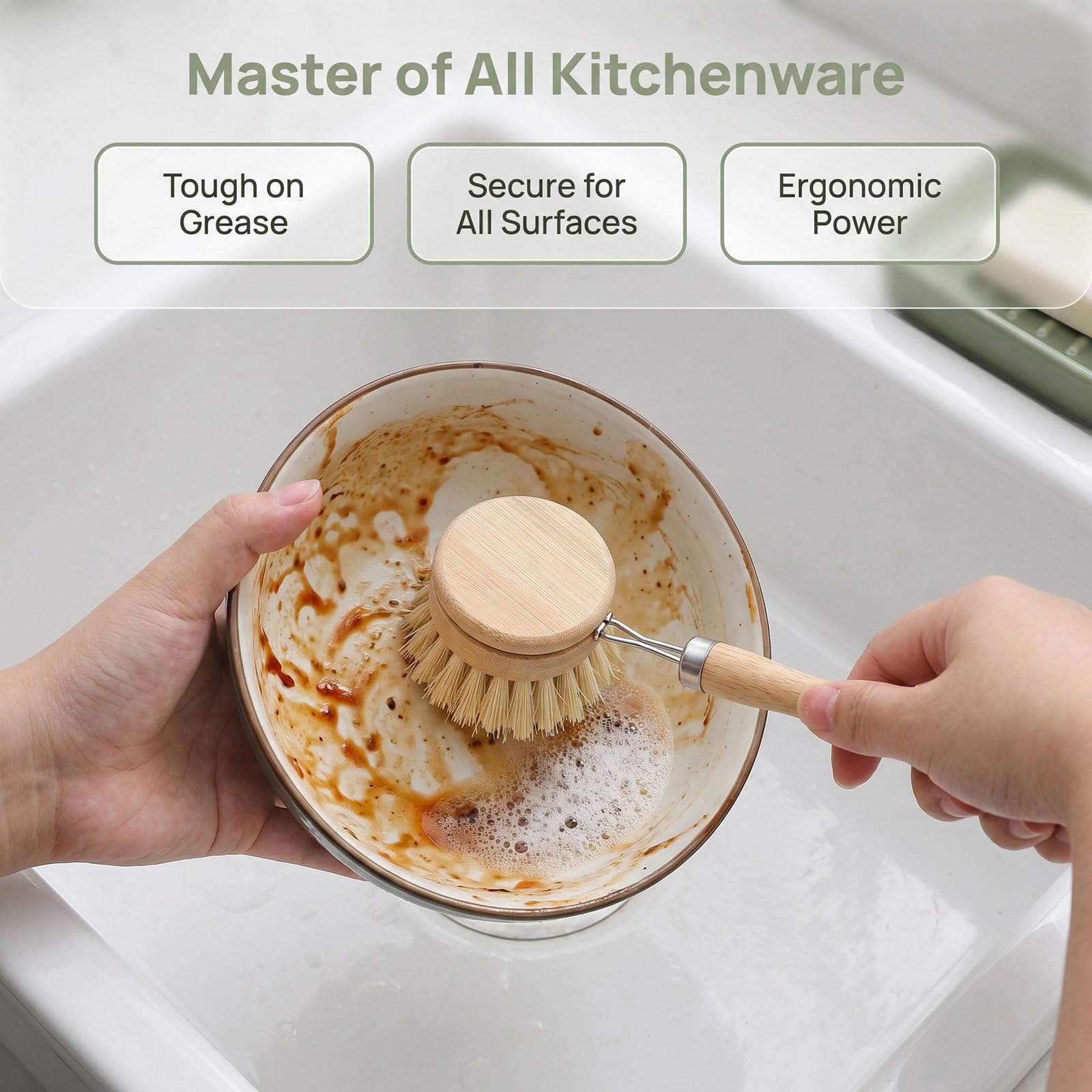 Kichvoe Juego de 8 cepillos para Fregar Platos con Cabezales de Repuesto, Cepillo para Limpiar sartenes con Mango de, Estropajo de Cocina para Lavar Platos, ollas y sartenes.