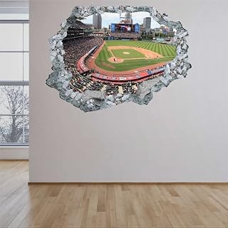 Baseball Field Wall Hole Decal 3D Home Decor Mural Broken Hole Stadium Baseball Field Progressive Field Brick Hole Decal Wall Stickers Mural Smashed Wall Art Removable Poster Vinyl decals,32'' sd401