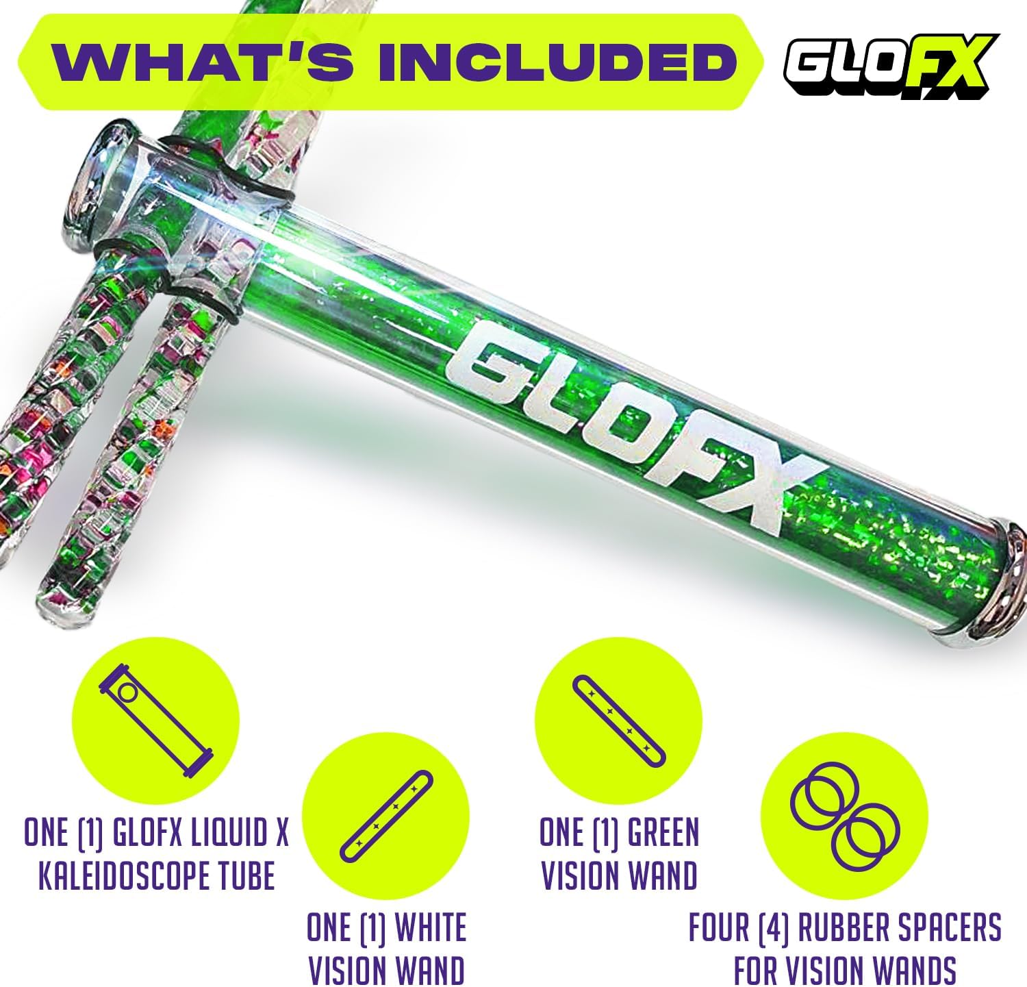 Components of the GloFX Liquid X Kaleidoscope Tube kit