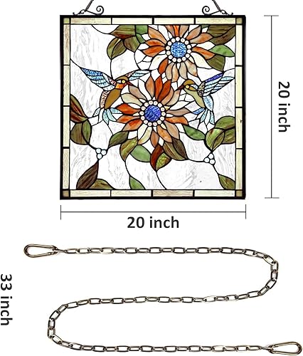 Miniatura 2 de Capulina Paneles de vidrieras para colgar ventanas, girasoles y pájaros, estilo Tiffany, artesanías de arte tradicional para decoración del hogar y